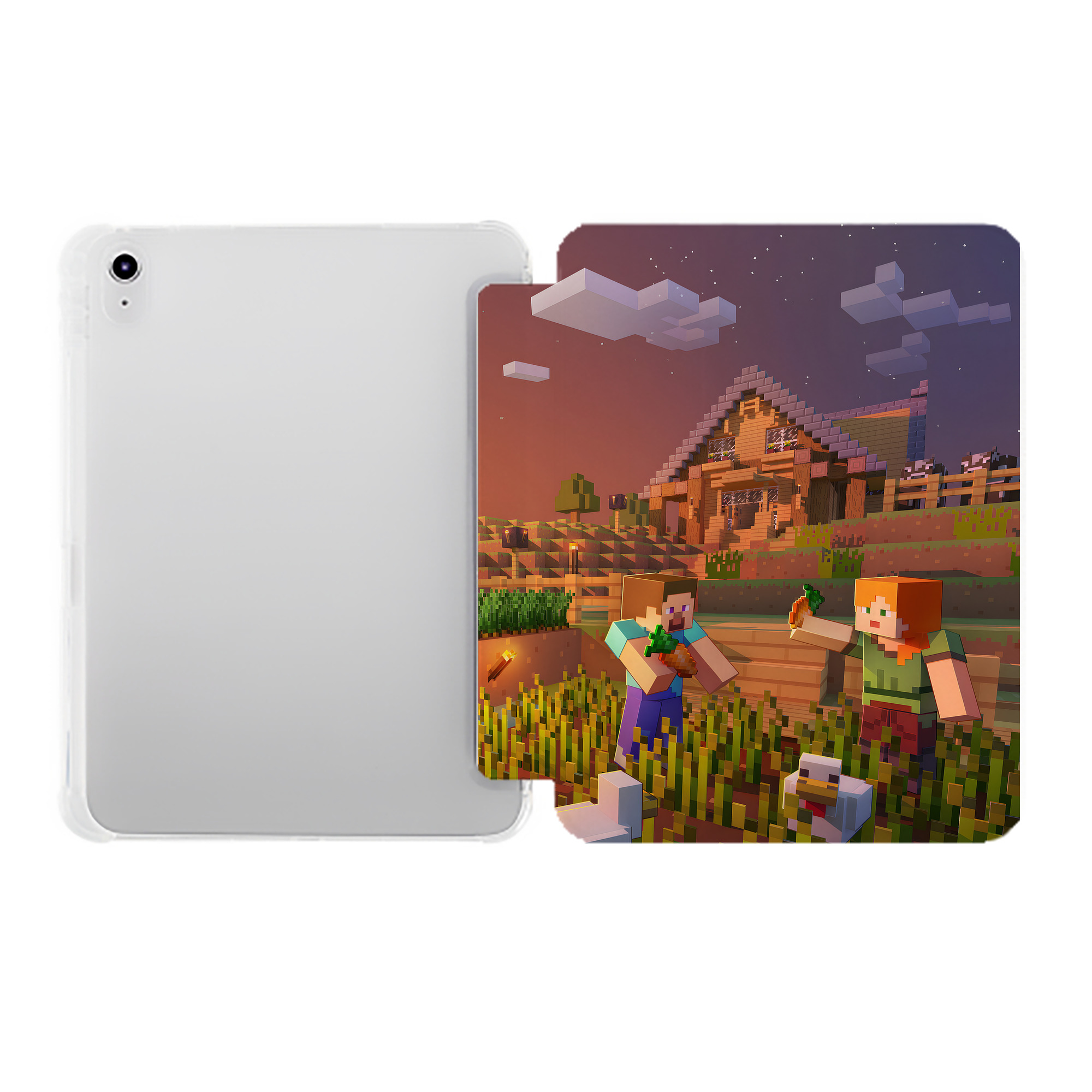 （画像用） マインクラフト ブロックの世界 Minecraft MC Block world IPad ケース ペン収納付き 三つ折りスタンド PUレザー×シリコン 対応機種9.5/10.5/10.9インチ